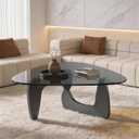 Small Triangle Coffee Table for Living Room, Modern Geometric Design, Black Wood Base with Frosted Blue Glass Top, Minimalist Sofa Side Table, Ideal for Small Spaces,31 Inch, 31.5" L× 22.4" D× 15.8"H