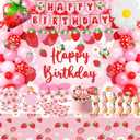 ZOYVUX Strawberry Birthday Decorations, Berry Party Decorations Including Balloon Arch Banner, Tablecloth, Backdrop, Cake Topper, Balloons, Hanging Swirls, Plates, Cups For Strawberry Themed Party