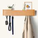 Coat Rack Wall Mount with Hidden Hooks, Wall Hooks with Shelf, Wall Key Holder Mount Wooden Shelf Entryway Hooks for Bedroom Bathroom for Hanging Coats Hats Bags Towels (Oak, 5 Hooks)