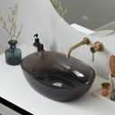 Cpingao 23"x 15" Oval Translucent Bathroom Vessel Sink Above Counter for Cabinet, Art Basin Boat Shaped Stone Resin Countertop for Lavatory with Pop Up Drain Black