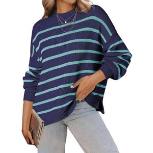 Dokotoo Oversized Womens Sweater 2025 Fall Winter Striped Sweaters Casual Trendy Sweater (Blue, M)