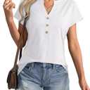 EasyGala Womens V Neck Cap Sleeve Tops Summer Casual Short Sleeve Shirts Loose Fit Basic Work Tee Trendy Clothes 2025 White (White, L)