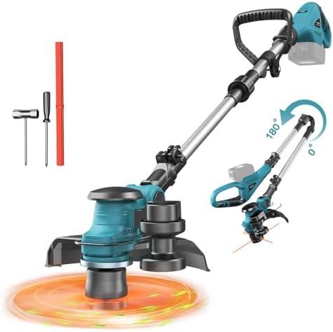 Cordless String Trimmer Compatible With Makita 18V, Folding 3 in1 Weed Eater with Brushless Motor & Battery Level Display, 11" Electric Weed Wacker/Edger Trimmer/Lawn Mower for Yard Garden (Tool Only)