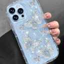 Toycamp for iPhone 13 Pro Case Cute - Women Girly Girls Glitter Phone Cover 13Pro Kawaii Sparkle Bling Shine Aesthetic Pretty Unique Wave Design Funda for Apple 13 Pro, Clear Butterfly