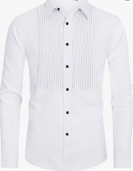 Designed in Italy Men's Tuxedo Shirt Formal Dress Shirt Pleated Long Sleeve Button Down Shirts for Prom Party Wedding L