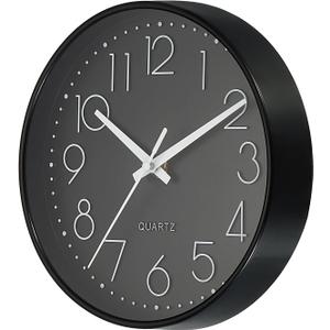 PATIKIL 8 Inch Round Wall Clock, Battery Operated Silent Non-Ticking Wall Clocks for Office Bedroom Kitchen, Black