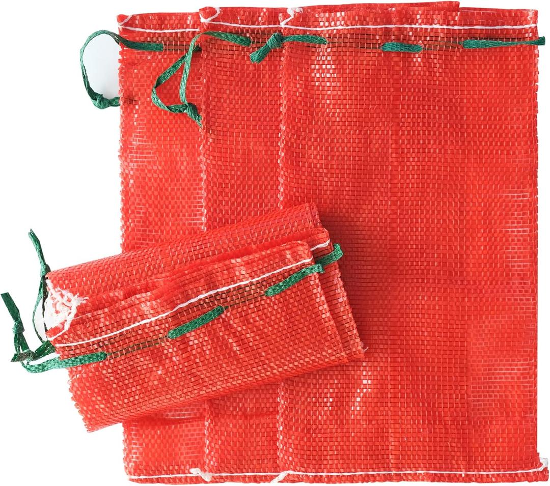 10 lb Mesh Onion Bags, 11"18" Mesh Produce Bags Hanging Reusable Breathable Vegetable Storage Net Bag with Drawstring for Onions Potatoes Citrus Crawfish, Red (Pack of 10)