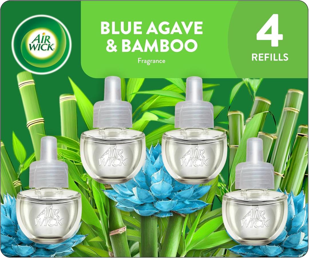 Air Wick Plug In Scented Oil Refill, Infused with Essential Oils, Plug In Air Fresheners for Home, Blue Agave & Bamboo, 4 ct (0.67 Fl Oz (Pack of 4))