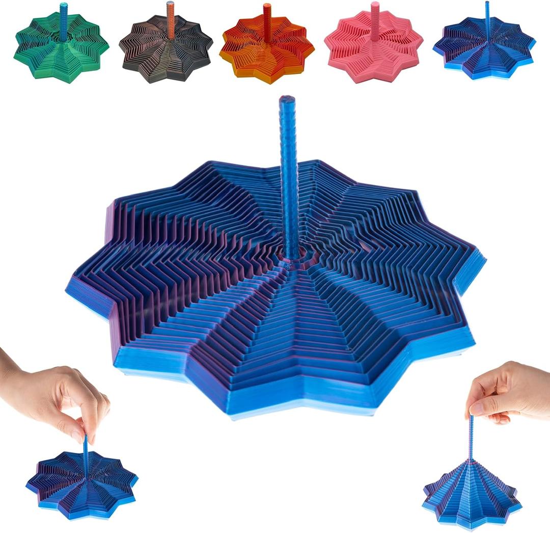 Colorful 3D Printed Expanded Sensory Fidget Star with Handles Fractal Fidget Hexagon Whirling Spiral Star Shaped Stress Relief (Red Blue)