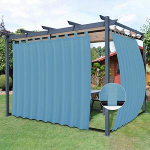Easy-Going Outdoor Patio Curtains Detachable Tab Top Windproof Weatherproof Curtain for Cabana, Porch, Pergola and Gazebo, Tab Bottom Drape, 2 Panels, 110W x 120L inch, Sky Blue