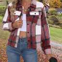 Womens Cropped Flannel Shacket Plaid Button Down Shirts Jackets Long Sleeve Coat Tops Fall Clothes Fashion Outfits (M)
