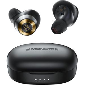 Monster Achieve 100 AirLinks Wireless Earbuds, True Wireless Earbuds Bluetooth Headphones, Earphones in-Ear Built-in Mic Headset, 24-Hour Playtime, Water Resistant Design for Sports, Black