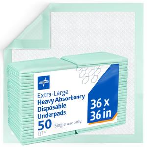 Medline Super Absorbent Underpad, 36" x 36", 50 Count, Extra Large Disposable Incontinence Pads, Protective Bed Pads, Chucks, For Kids, Adults, Elderly, Furniture & Surface Protection Pee Pad