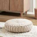 Intelligent Design Loretta Chenille Round Floor Pillow Meditation Cushion, Soft Color & Natural Luster Button Tufted with Elegant Pleated Details, Dia 22"x6"H, Ivory