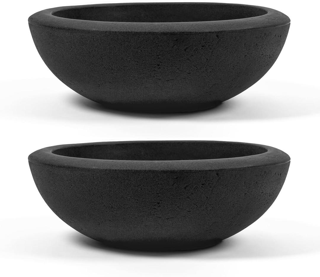 ARBORA 26" Santorini Bowl 2-Pack with Classic Black Finish - Polyresin Indoor and Outdoor Planters, Durable, Weatherproof, Lightweight, Large Plant Pots for Patio, Garden, Deck, Entryway