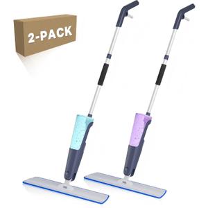 Spray Mops for Floor Cleaning, Commercial Dust Mops, Blue, 2-Pack | 28oz Big Tank, Reinforced Panel 24", Professional Microfiber, Washable 2 Pads, 360 Swivel Head, Adjustable Handle