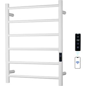 Electric Towel Rack with Voice Control for Alexa & Google Home,TUYA-Wall-Mounted Bathroom Heating Towel Warmer,Plug-in,26.77x20.47x4.39in,Stainless Steel Material,White,6 Bars