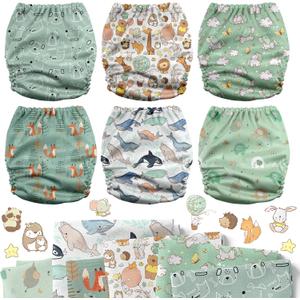 Mama Koala 3.0 Pocket Cloth Diapers for Babies with AWJ Lining, 6 Pack Reusable and Washable Pocket Diapers (Adorable Animal)