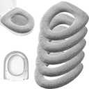 Legigo 5 Pack Thicker Bathroom Toilet Seat Cover Pads- Soft Warmer Toilet Seat Cushion Cover Stretchable Washable Fiber Cloth, Easy Installation Comfortable Toilet Lid Seat Cover(Knit Elongated Gray)