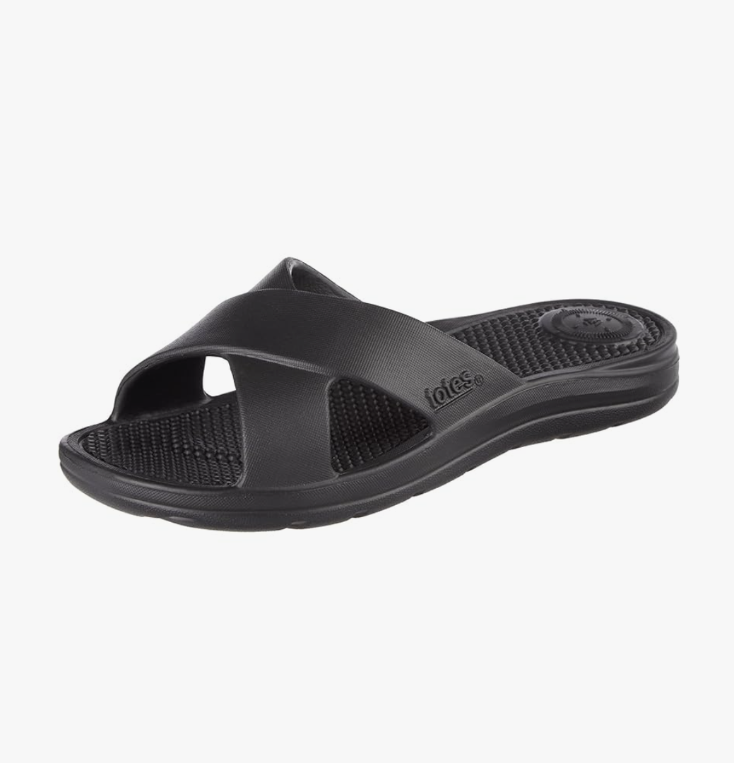 totes Women's Everywear Cross Slide Sandal (Black, 11)