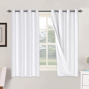 H.VERSAILTEX 100% Blackout Curtains for Bedroom Thermal Insulated Linen Textured Curtains Heat and Full Light Blocking Drapes Living Room Curtains 2 Panel Sets, 52x63 - Inch, Pure White