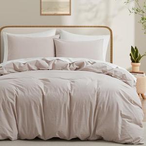 LOVQUE Linen Light Grey Duvet Cover Twin Size, 100% Washed Cotton Linen Like Bedding Set with Zipper Closure (No Comforter), 68x90 Inches