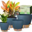 Self-Watering Pots for Indoor Plants 4 Pack, 6/8/10/12 Inch Outdoor Planters with Water Level Indicator&Deep Reservoir, Decorative Flower Pots for Indoor Plants,Home Decor (Blue, 12+10+8+6 inch)