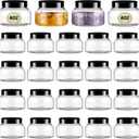Tessco 24 Pack Plastic Jars with Lids Labels Empty Clear Plastic Jars Round Refillable Cosmetic Containers Body Butter Containers Bulk Sugar Scrub Bottle for Make Up(2 oz,Clear, Black)