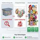 Rhyzoray Stuffed Animal Storage Organizer - Thick Wooden Toy Zoo for Playroom & Bedroom, Large Plushies Holder with Cute Jail Cage Design, Plush Toy Display Tower Shelf (Large)