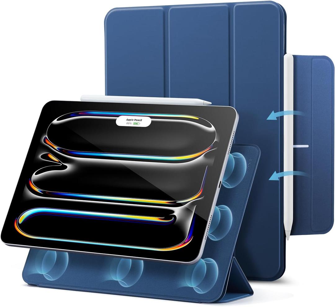 ESR for iPad Pro 11 Inch Case (M5/M4) 2025/2024, Strong Magnetic Attachment, Slim Trifold Stand Case, Supports Pencil Pro & Pencil(USB-C), Tough Protection, Auto Sleep/Wake, Rebound Series, Navy Blue