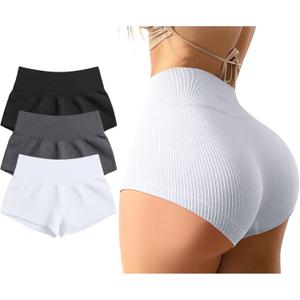 OQQ Women 3 Piece Yoga Shorts Sexy High Waist Booty Stretch Workout Exercise Hot Shorts (Large, Black Darkgrey White)