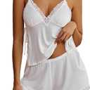 Avidlove Womens Pajama Set Lace Trim Cami Shorts Side Slit Sleepwear V Neck Sleeveless PJ Set (X-Large, White)