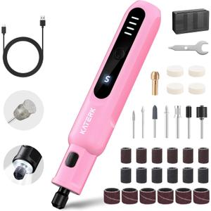 Katerk Pet Dog Nail Grinder - 5 Speed Quiet Electric Dog Nail Trimmer with 360LED Light, 2500mAh Rechargeable, 32PCS Cordless Rotary Tool for Small Medium Large Dogs & DIY Sanding, Carving (Pink)