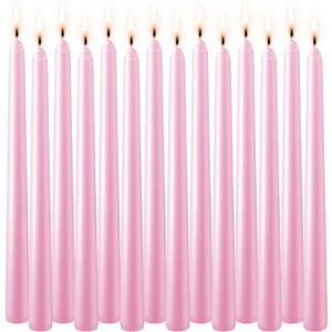 Set of 14 Pink Taper Candles, 7-8 Hours Burn Time, Unscented, Smokeless and Dripless, 4/5 x 10 Inch Dinner Candle Set for Valentine's Day,Household, Wedding, Party and Home Dcor Candlesticks