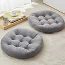 Quilmfoam Meditation Floor Pillow Cushions for Adults Kids Set of 2, Large Round Double-Side Corduroy Floor Pillows Seat Cushion, for Yoga Living Room Tatami Home Decor, Light Grey, 22 Inch