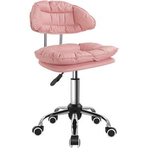 KKTONER Rolling Stool Swivel Rolling Chair with Low Back Height Adjustable Work Drafting Home Office Vanity stools with Wheels (Pink)