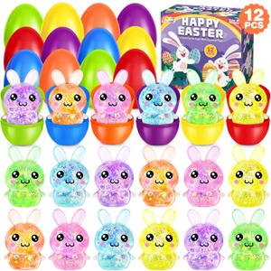SpringFlower 12 Pack Filled Easter Eggs,Kids Easter Eggs Filled with Bunny Squeeze Toys,Easter Egg Hunt Basket Stuffers,Party Favors,Classroom Easter Gift for Kids