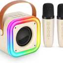 Mini Karaoke Machine for Kids, Girl Toys Gifts, Kids Karaoke Wireless Microphone for 4,5,6,7,8,9,10,11,12 Years Old Boys and Girls Christmas Party Gifts Toys (Beige)