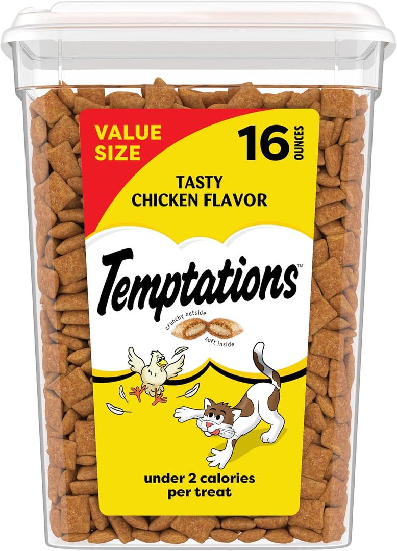 Temptations Classic Crunchy and Soft Cat Treats Tasty Chicken Flavor, 16 oz. Tub (1 Pound (Pack of 1))