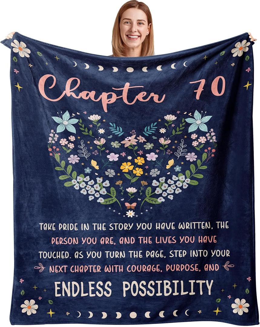 Julazy 70th Birthday Gifts for Women Men, Happy 70th Birthday Decorations Blanket 50"X60", Meaningful 70 Year Old Birthday Gifts for Mom Sister Woman Friend, Gift for 70 Year Old Woman