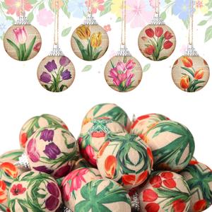 Outus 18 Pcs Spring Tulip Hanging Ornaments Ball Spring Decorations for Tree Vintage Tulip Theme Decorations Farmhouse Home Fireplace Decoration Holiday Party Favors