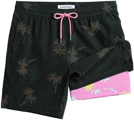 maamgic Mens Swim Trunks with Compression Liner 7 Inch Inseam Mens Bathing Suit Quick Dry Swimming Trunks Swimsuit, Large