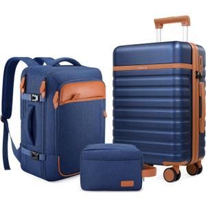 UKEIN Luggage Sets 3 Piece, PC Hardside Large Luggage 24 Inch With Spinner Wheels with TSA Lock, Carry On Suitcase Set With Travel Backpack for Men (Blue, 3 piece set (24inch))