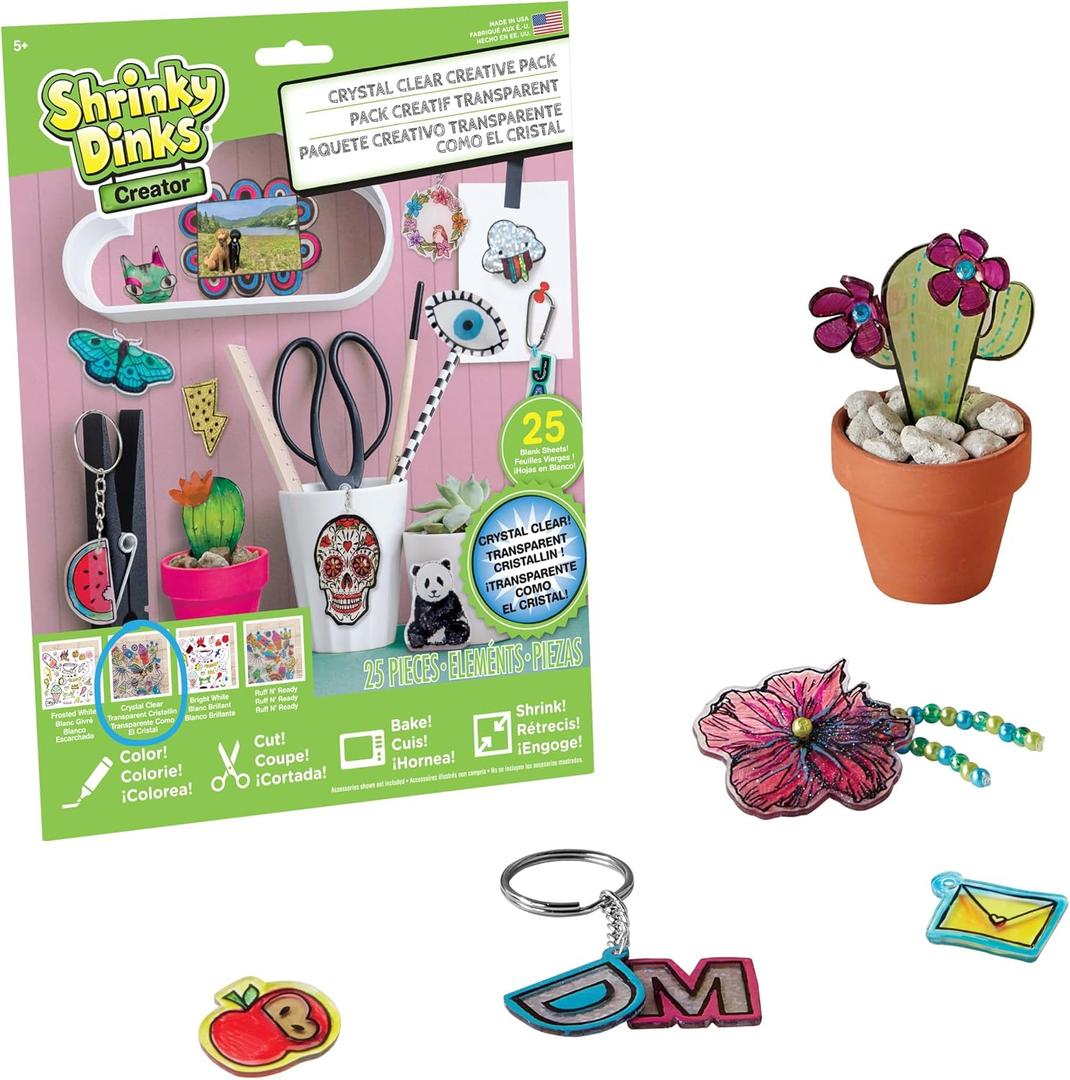 Shrinky Dinks Creative Pack, 25 Sheets Crystal Clear, Kids Art and Craft Activity Set, Kids Toys for Ages 6 Up