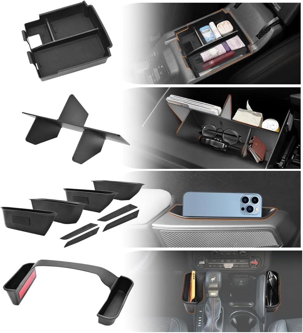 4 PCS Trunk Organizers for 2025 Ford Bronco 4 Doors Automatic Transmission ONLY with Center Console Organizer, Door Handle Storage, Gear Shift Organzier and Glove Box Organizer (Not for Sport&2Door) (BIG)