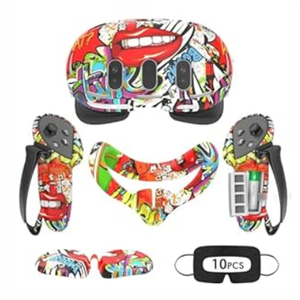 Silicone Cover Set for Meta Quest 3, Upgraded Design Full Protection for Quest 3, 4 in 1 VR Accessories Protective Cover for Oculus Quest 3, Ideal Present for Birthday and Christmas (Street Graffiti)