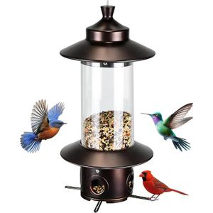Squirrel Proof Bird Feeders for Outdoor: 4.8LB Large Capacity Hanging Bird Feeder, Weight-Activated Mechanism Wild Bird Feeders, Chew-Proof Metal Birdfeeder for Finch Cardinal Chickadee