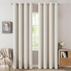 MIULEE Linen Texture Curtains for Bedroom Solid 100% Blackout Thermal Insulated Linen Beige Curtains Grommet Room Darkening Drapes for Living Room Nursery 52x84 Inch (2 Panels)