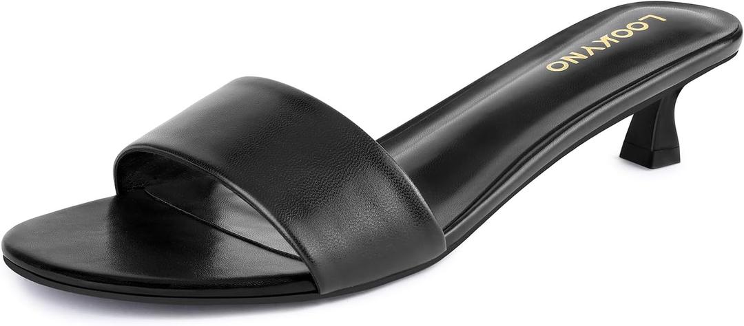 Lookyno Womens Heeled Sandals Open Round Toe Kitten Low Heels for Women Slip on Slide Sandals Mule Heels Fashion Comfort Dress Party Shoes Size 39