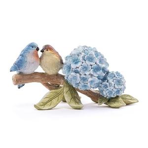 Napco Imports Decorative Home or Garden 9 x 4.5 Inch Indoor or Outdoor Tabletop Sculpture Figurine Blue and Green Bluebird and Hydrangea
